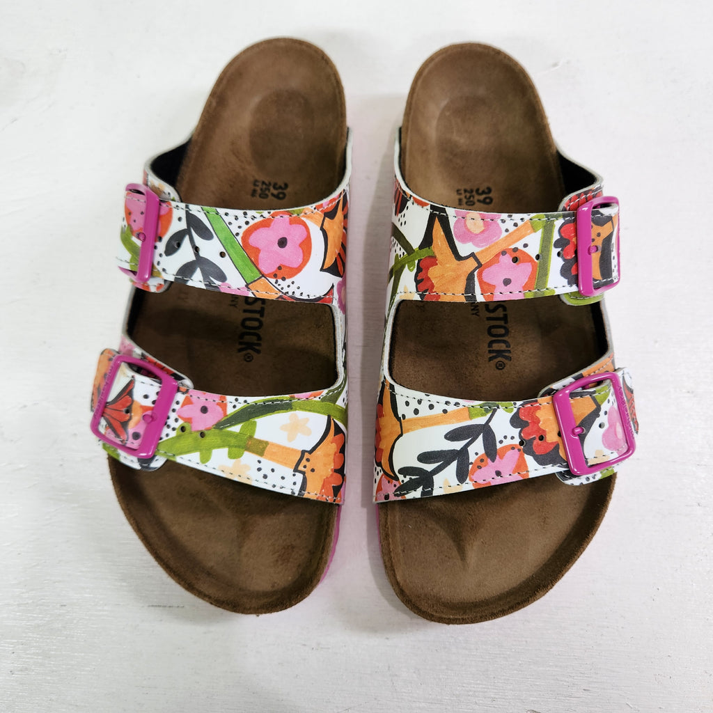 MODERN TULIPS: CUSTOM BIRKENSTOCKS  by  SHARON NULLMEYER PAINTS- NULLSIE x Michael Grey