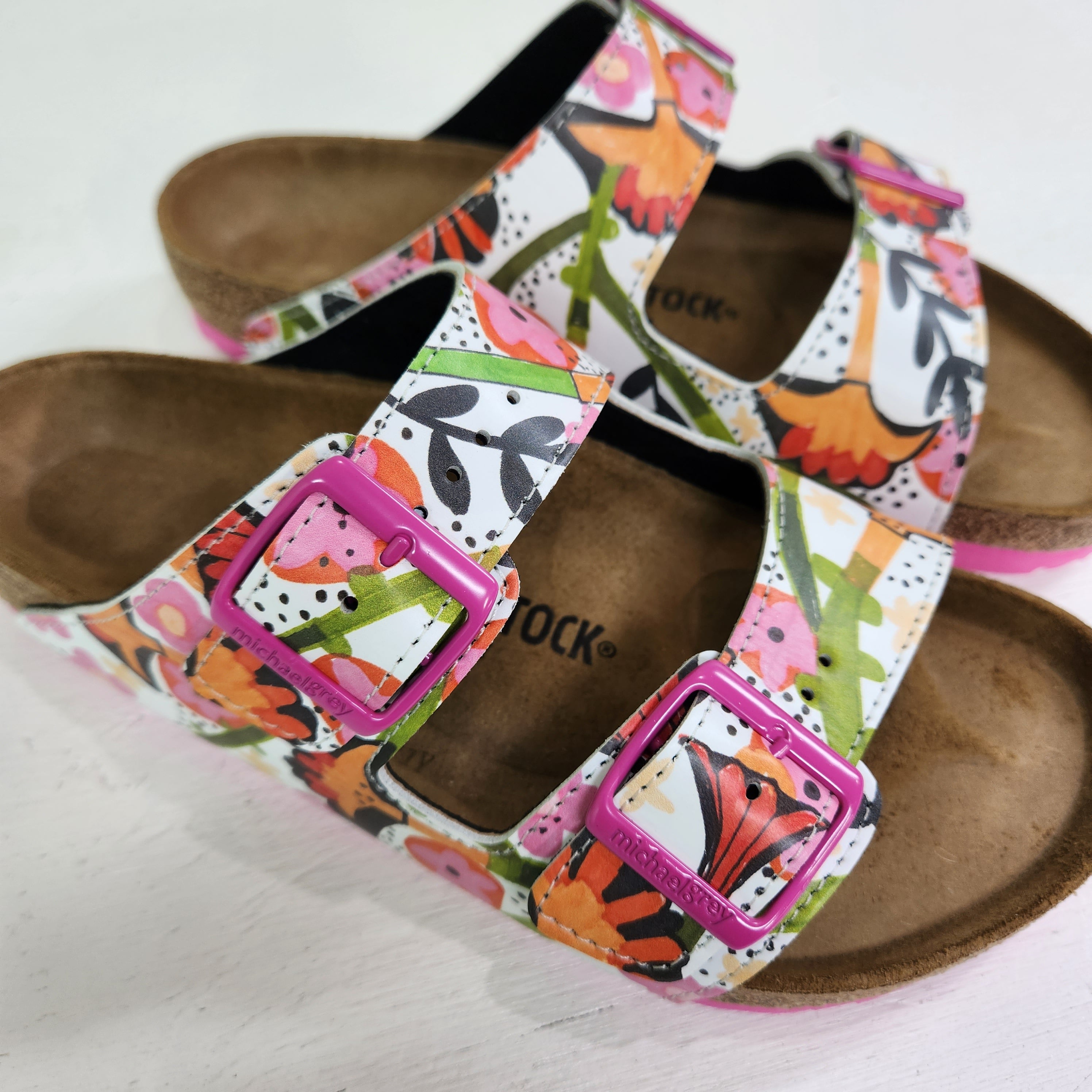 MODERN TULIPS: CUSTOM BIRKENSTOCKS  by  SHARON NULLMEYER PAINTS- NULLSIE x Michael Grey