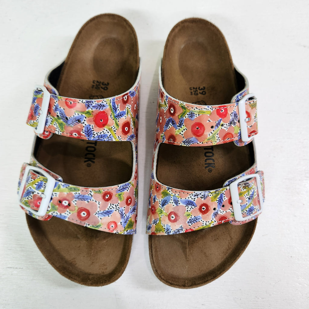 PINKY FLOWERS: CUSTOM BIRKENSTOCKS  by  SHARON NULLMEYER PAINTS- NULLSIE x Michael Grey