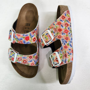 PINKY FLOWERS: CUSTOM BIRKENSTOCKS  by  SHARON NULLMEYER PAINTS- NULLSIE x Michael Grey