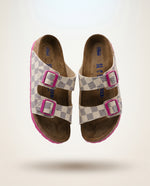 LOUIS VUITTON: CUSTOM BIRKENSTOCK AZURE PINK DAMIER: CRAFTED BY MICHAEL GREY