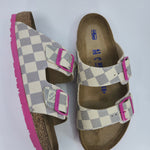 LOUIS VUITTON: CUSTOM BIRKENSTOCK WHITE NAVY PINK DAMIER MONOGRAM: BY MICHAEL GREY