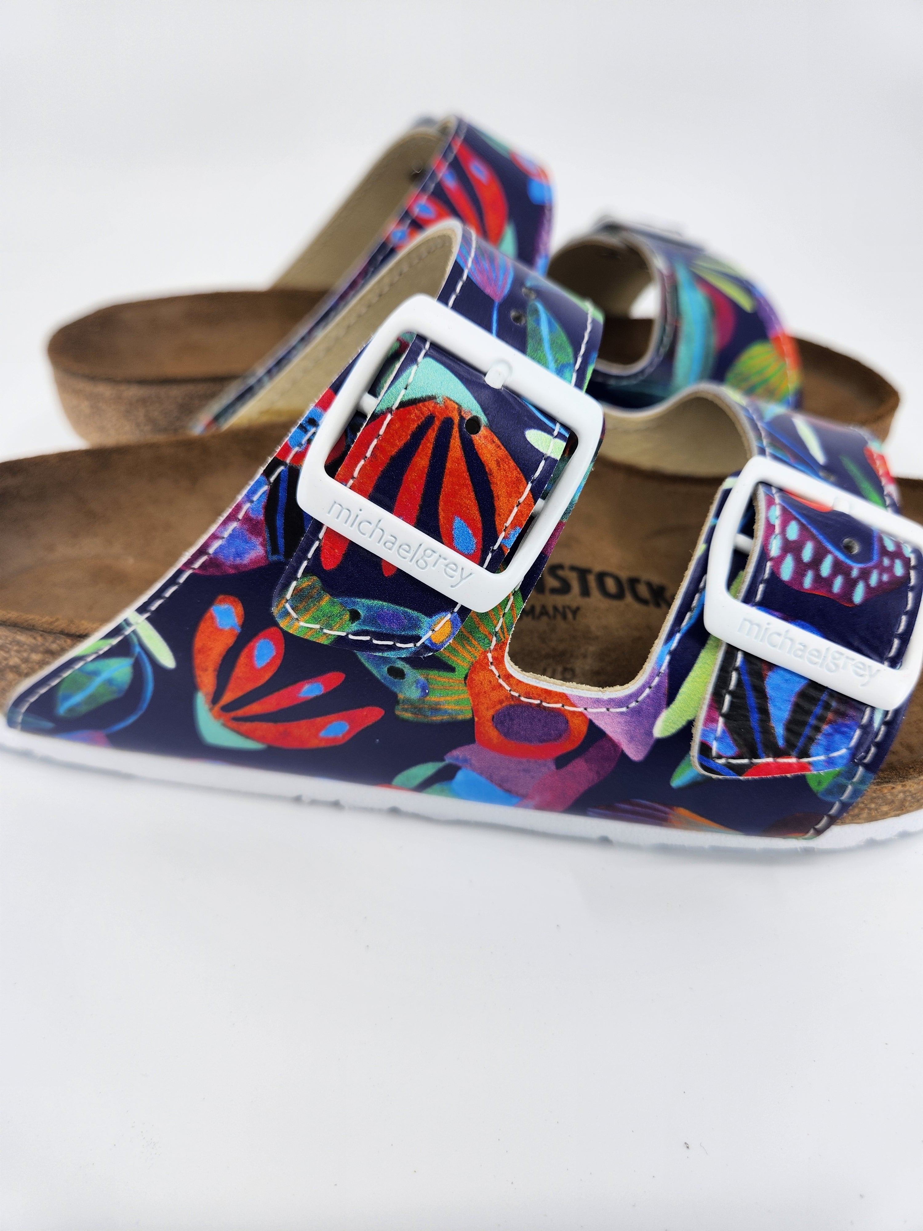 BLUE FLOWER : CUSTOM BIRKENSTOCKS  by MARIA MONTIEL x Michael Grey