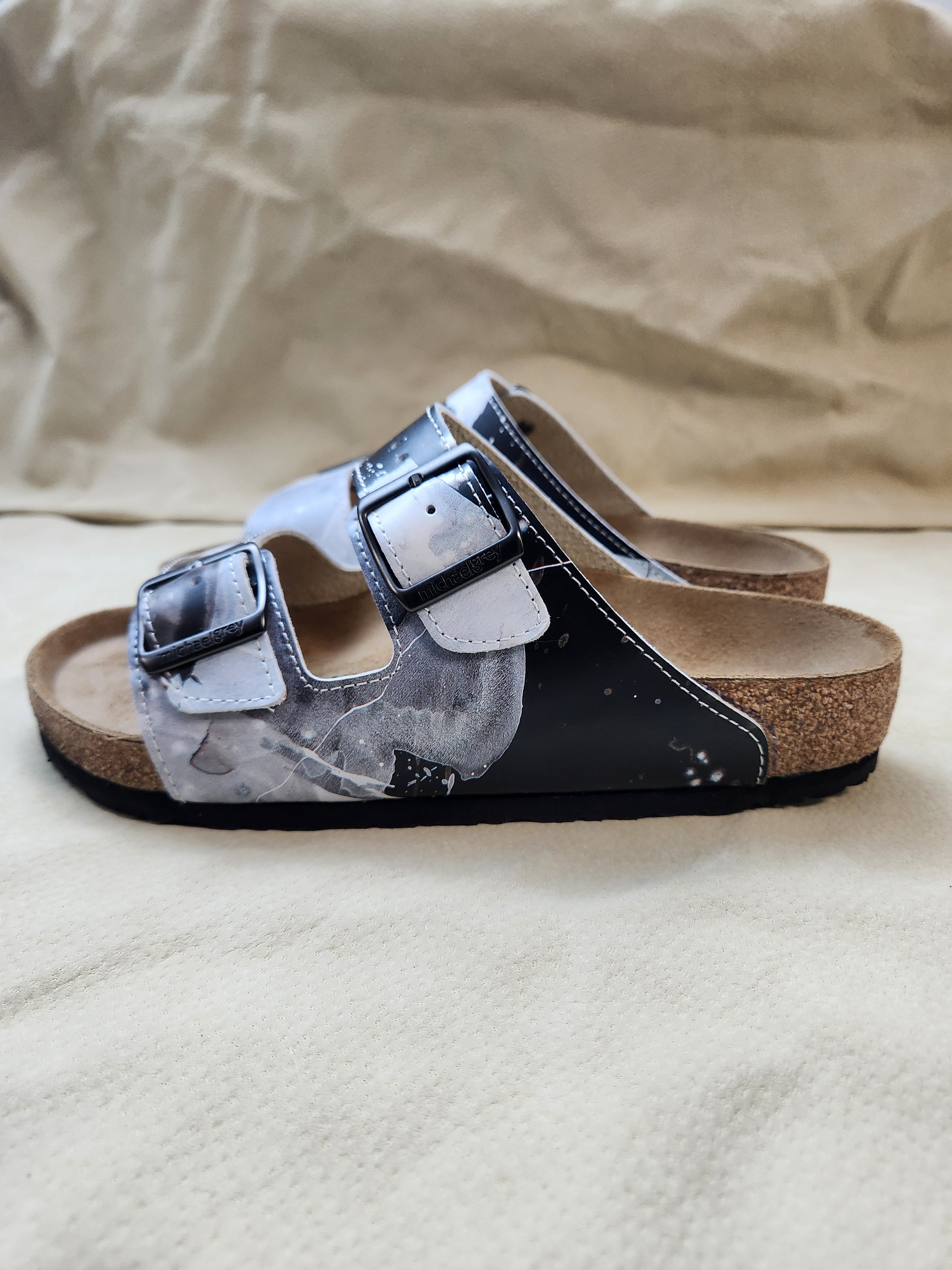 LAST BREATH CUSTOM BIRKENSTOCKS  by PAMELA J. BLACK ART x Michael Grey