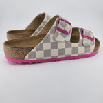 LOUIS VUITTON: CUSTOM BIRKENSTOCK WHITE NAVY PINK DAMIER MONOGRAM: BY MICHAEL GREY