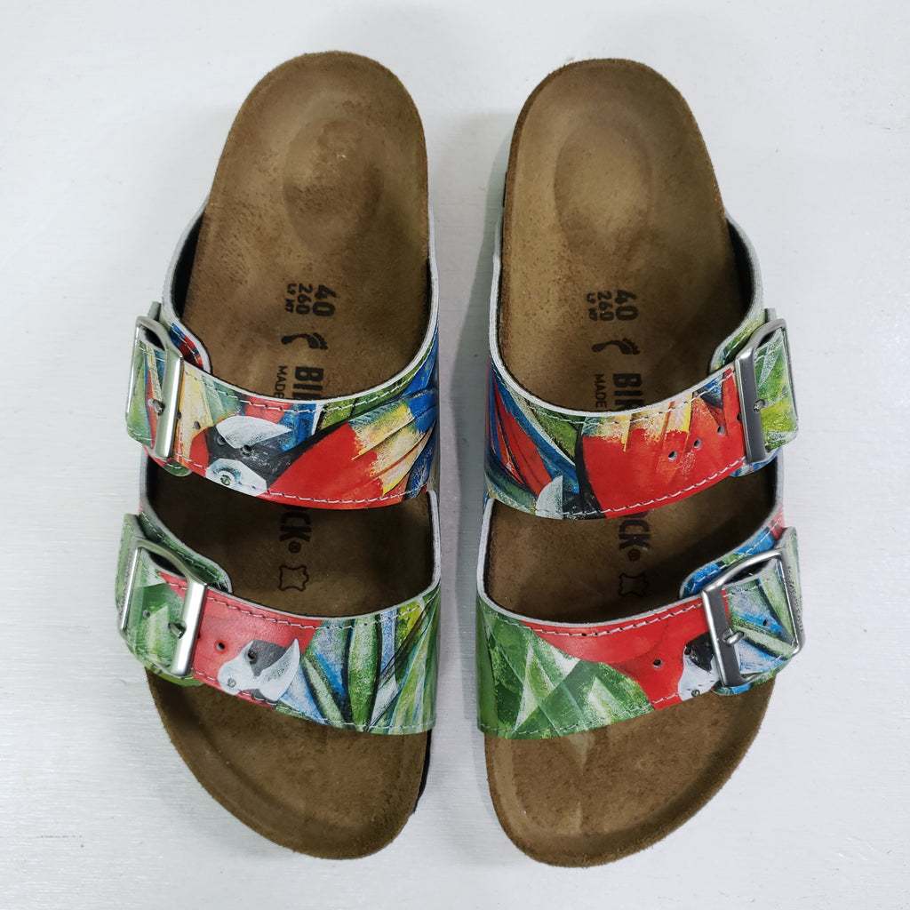 PARROTS: CUSTOM BIRKENSTOCKS  by MARIANNA KATSOULIDI x Michael Grey
