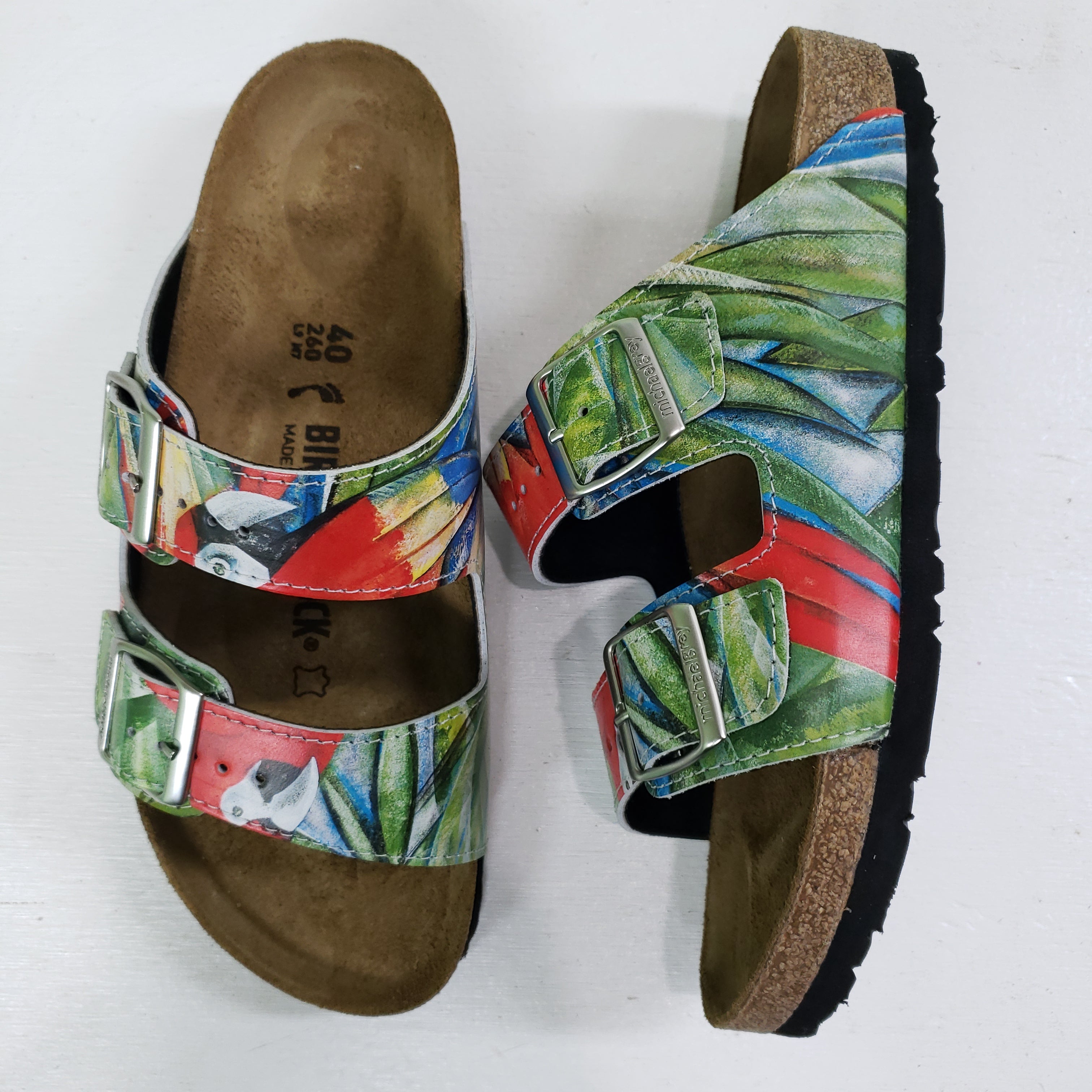 PARROTS: CUSTOM BIRKENSTOCKS  by MARIANNA KATSOULIDI x Michael Grey