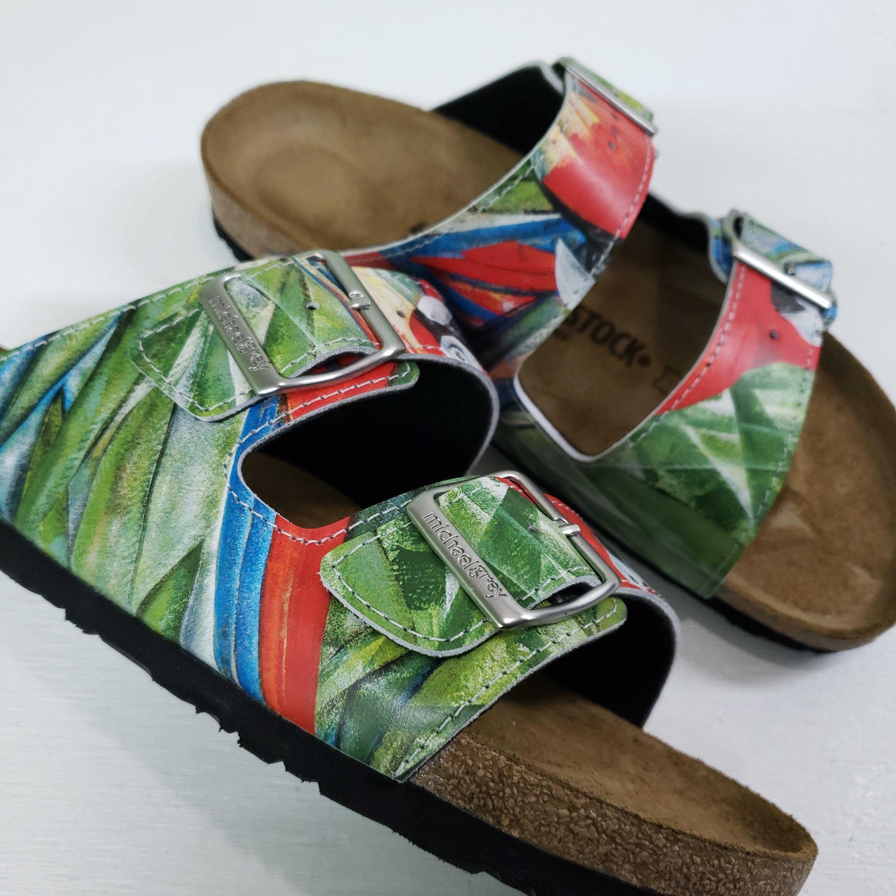 PARROTS: CUSTOM BIRKENSTOCKS  by MARIANNA KATSOULIDI x Michael Grey