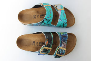 PLAYING WITH FIRE CUSTOM BIRKENSTOCKS  by WENDY MCWILLIAMS x Michael Grey