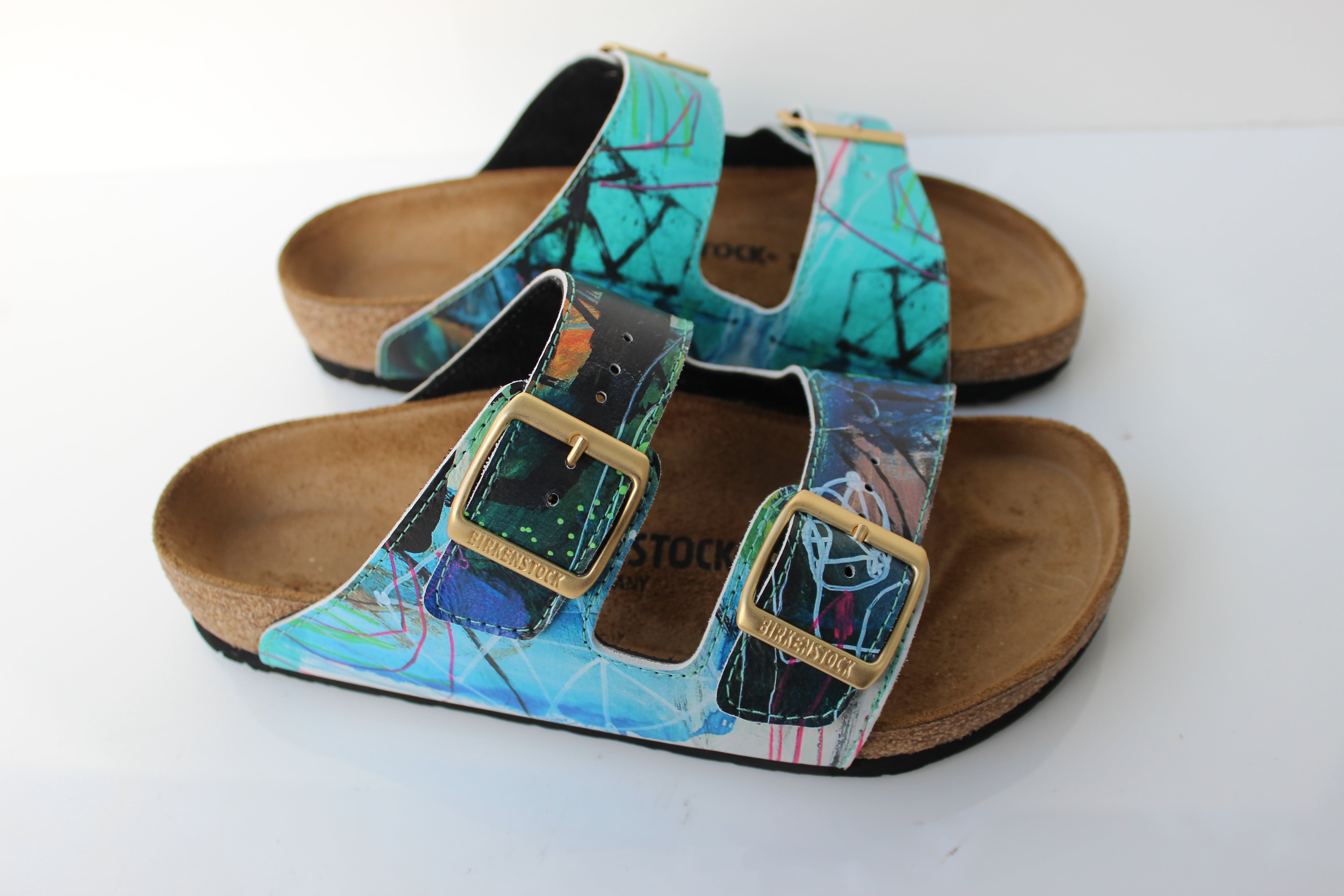 PLAYING WITH FIRE CUSTOM BIRKENSTOCKS  by WENDY MCWILLIAMS x Michael Grey