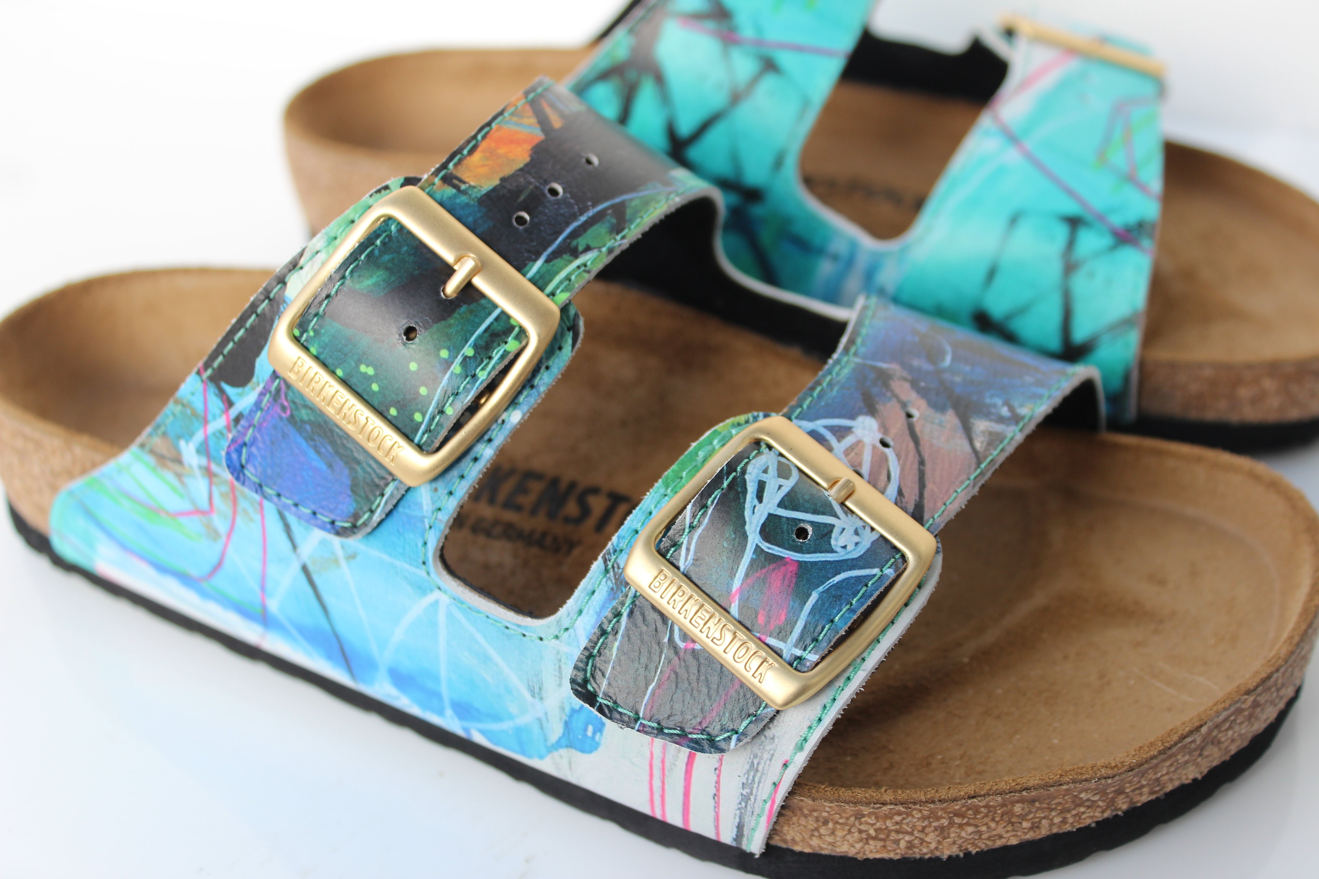 PLAYING WITH FIRE CUSTOM BIRKENSTOCKS  by WENDY MCWILLIAMS x Michael Grey