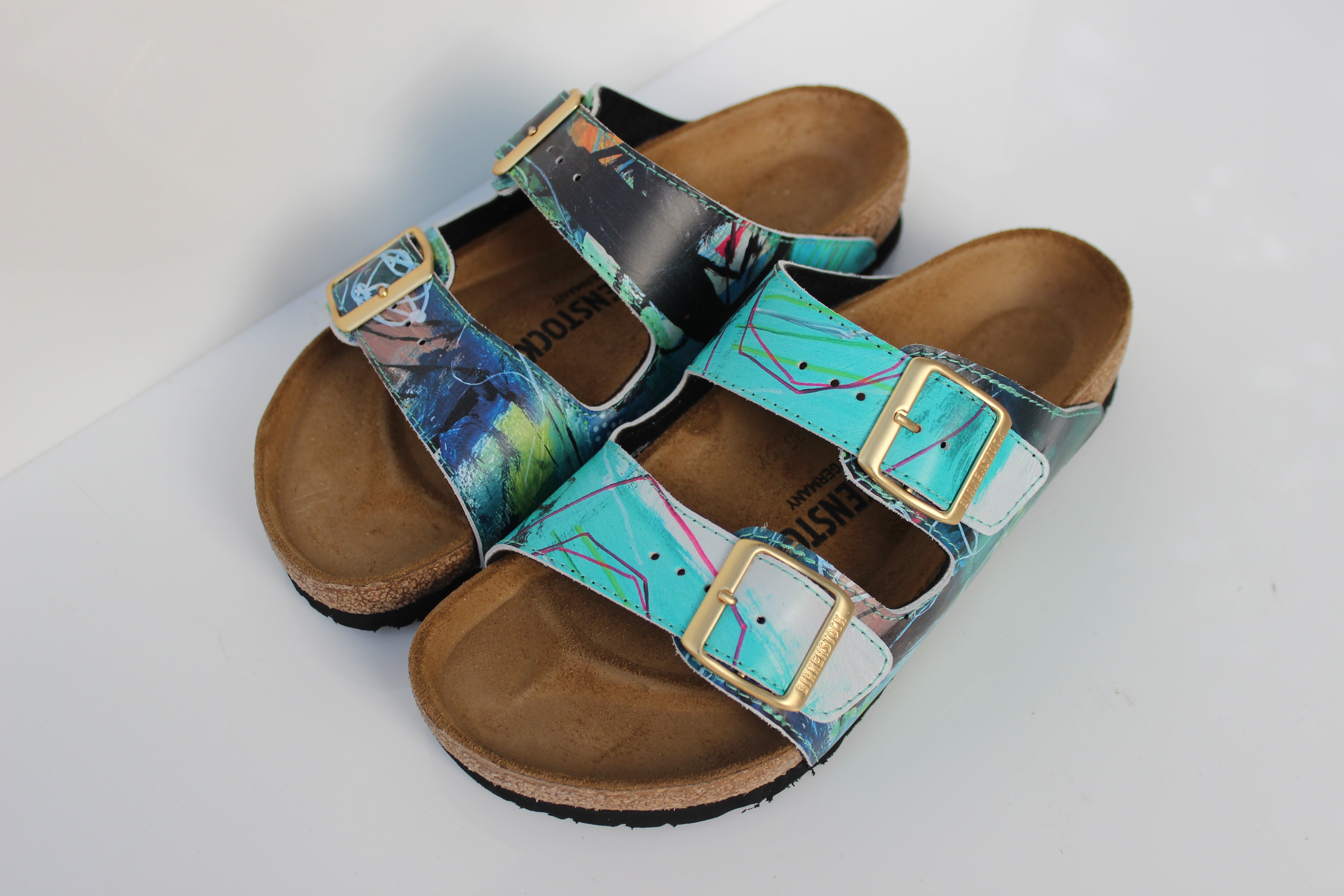 PLAYING WITH FIRE CUSTOM BIRKENSTOCKS  by WENDY MCWILLIAMS x Michael Grey