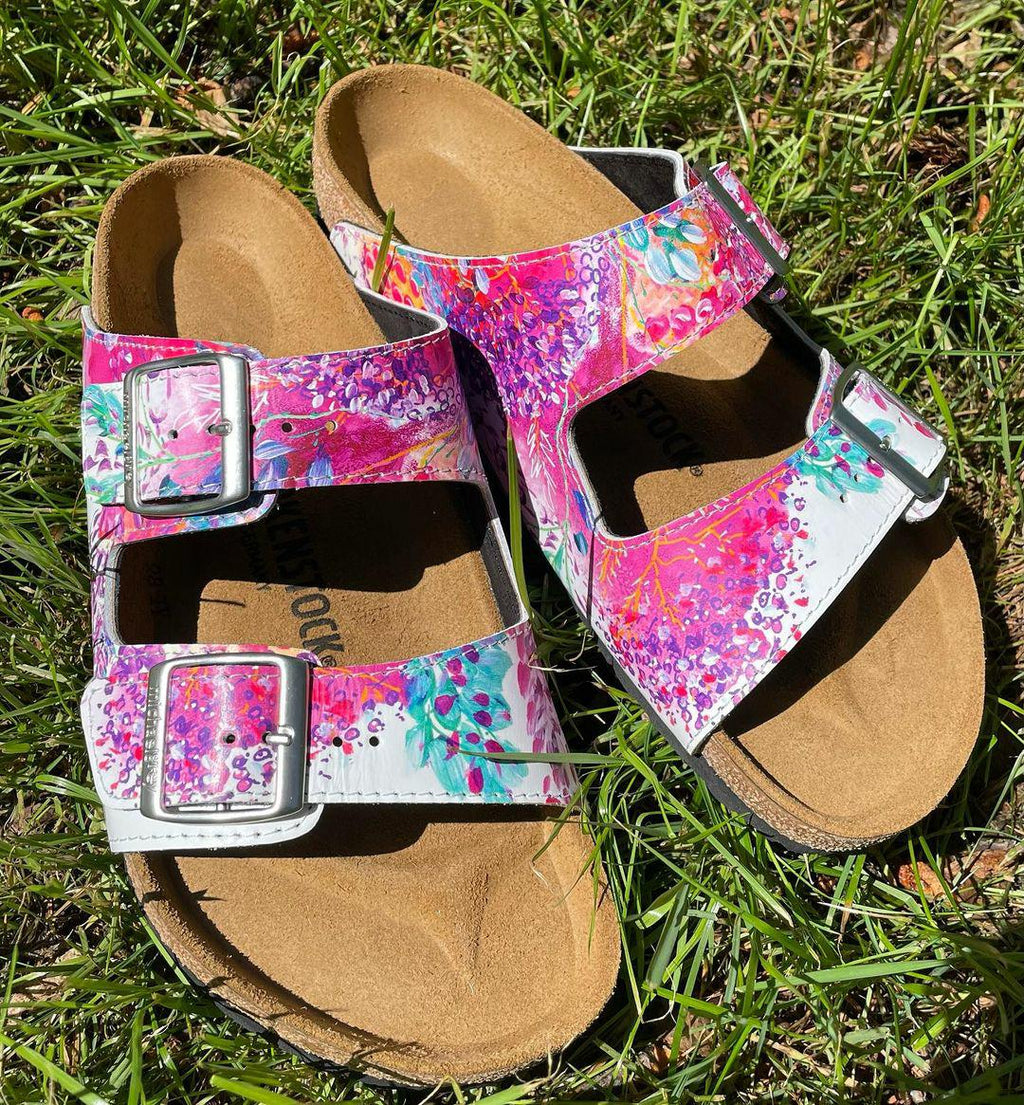 MAGICAL GARDEN: CUSTOM BIRKENSTOCKS  by KIMBERLY DEENE LANGLOIS x Michael Grey