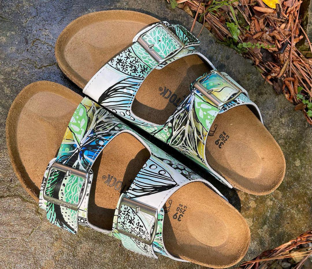 BLUE GARDEN: CUSTOM BIRKENSTOCKS  by KIMBERLY DEENE LANGLOIS x Michael Grey