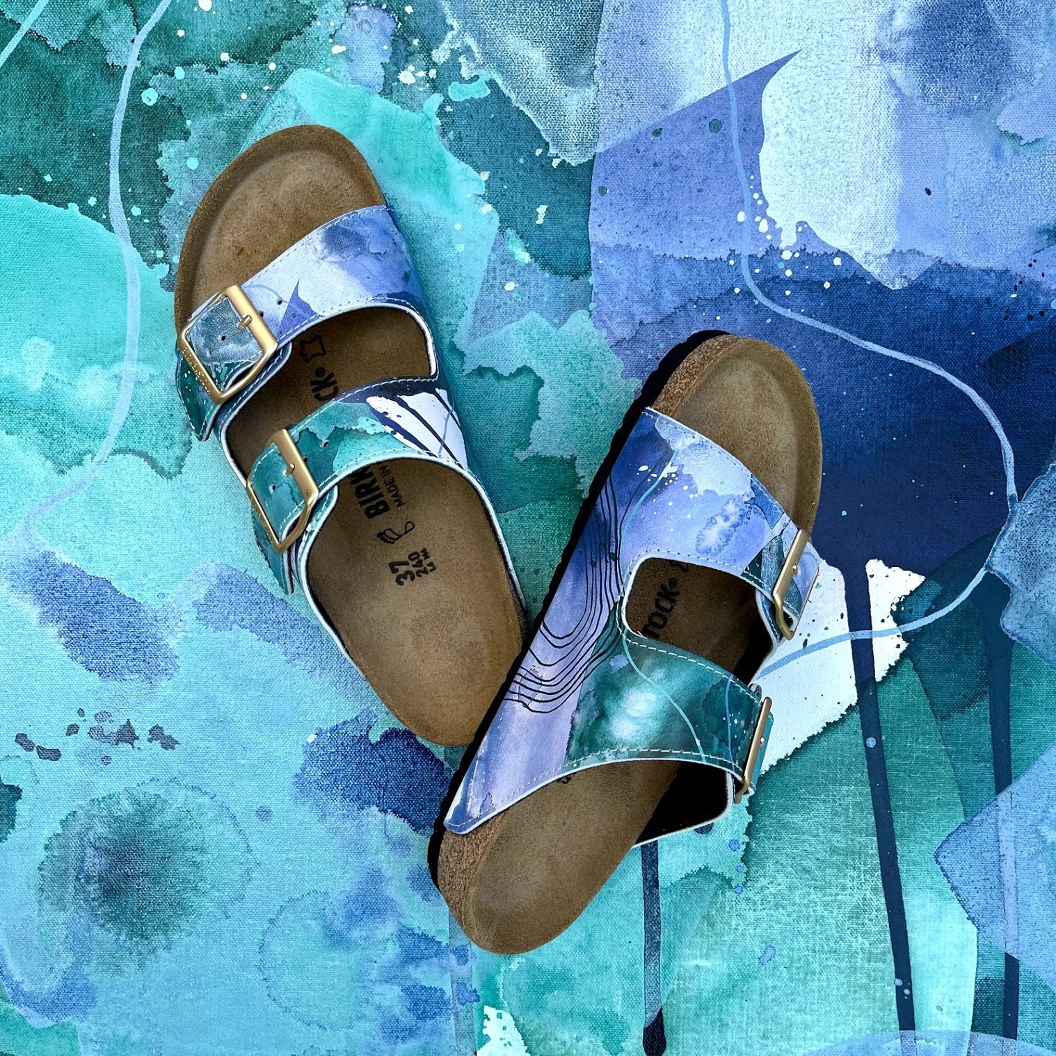 MOVING FORWARD CUSTOM BIRKENSTOCKS  by PAMELA J. BLACK ART x Michael Grey