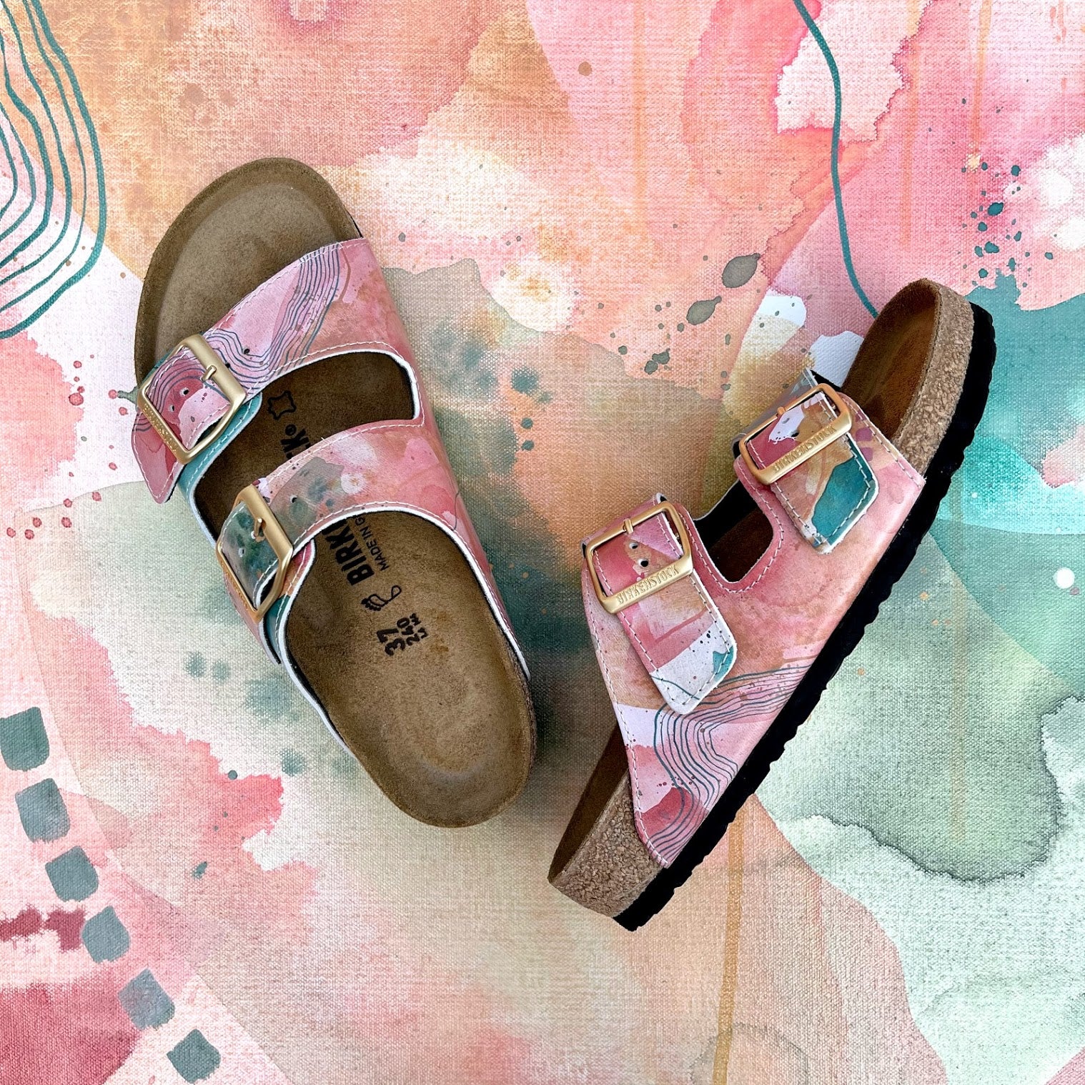 LIGHT RETURNS CUSTOM BIRKENSTOCKS  by PAMELA J. BLACK ART x Michael Grey